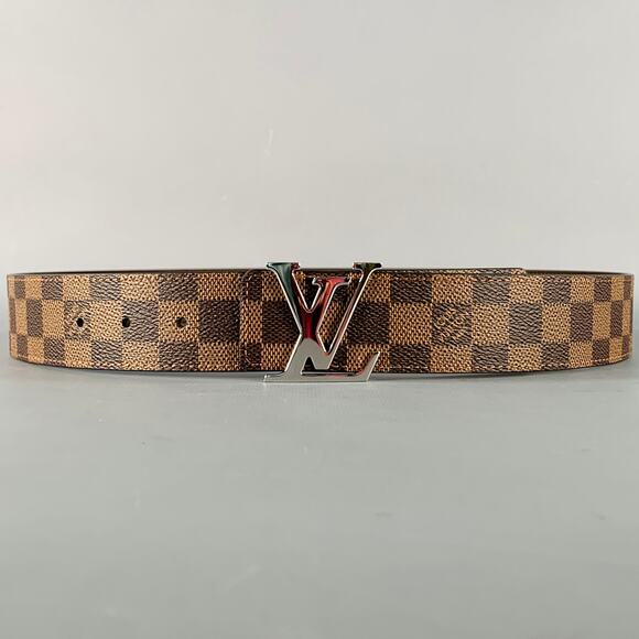 LOUIS VUITTON  Size 38 LV Initiales Brown Beige Checkered Coated Canvas Belt - Picture 1 of 9